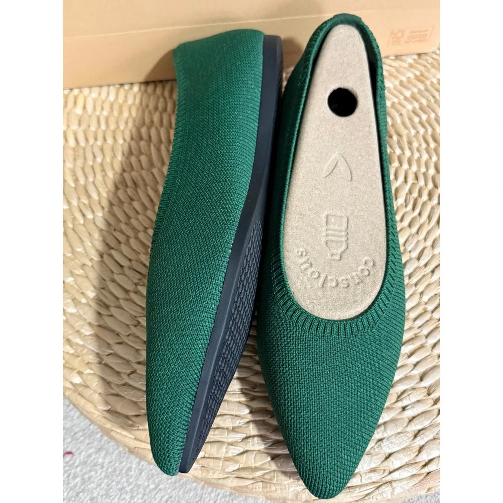 VIVAIA Aria 5° Pointed Toe Flats Forest Green Knit Shoes Comfortable‎ US/9.5